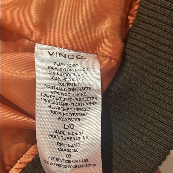 Vince Womens Quilted Bomber Jacket in Olive (L) - Picture 11 of 14